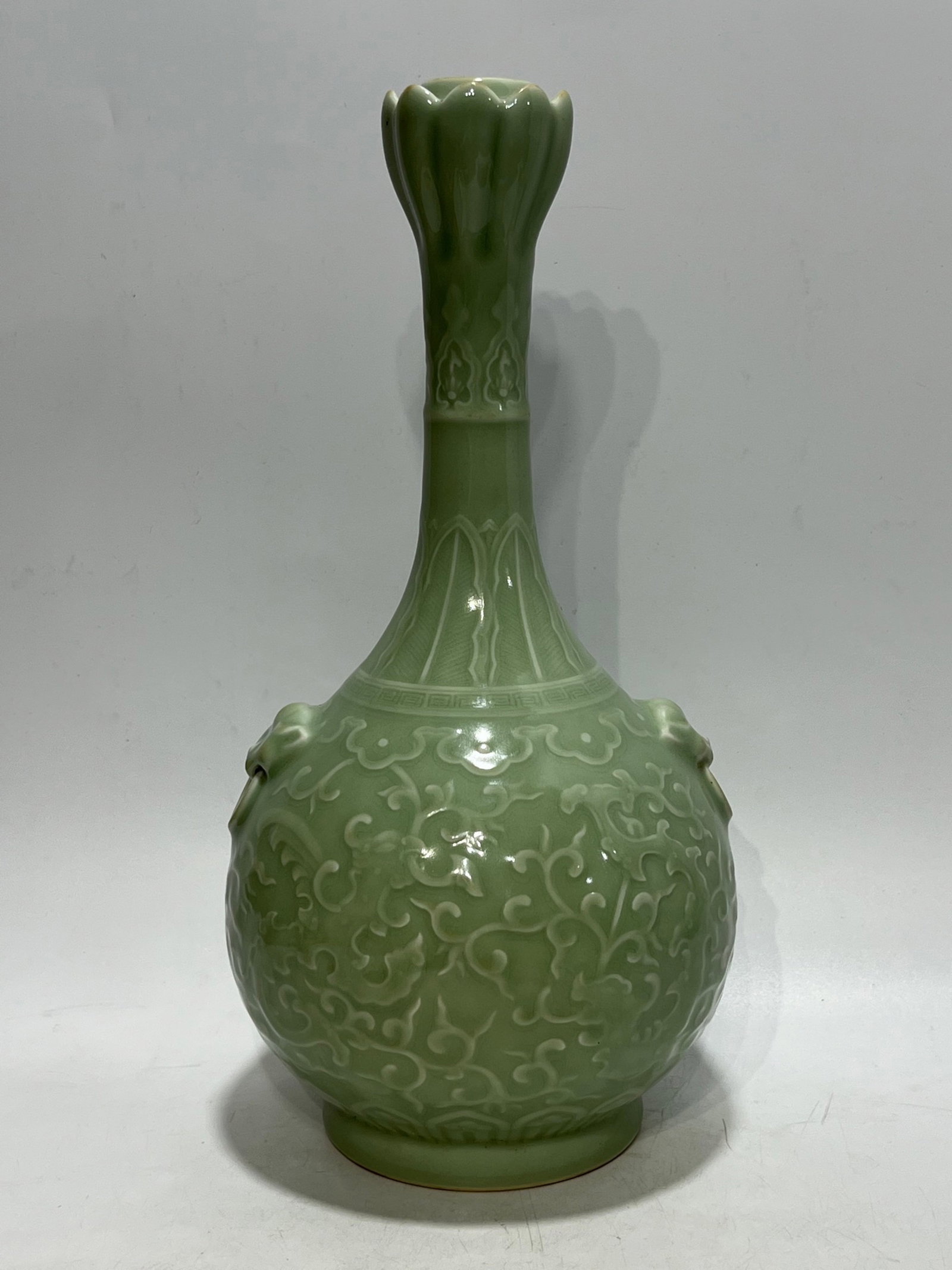 A Rare Celadon Glazed Chi-Dragon Pattern Beast-Ears Vase (1 of 9)