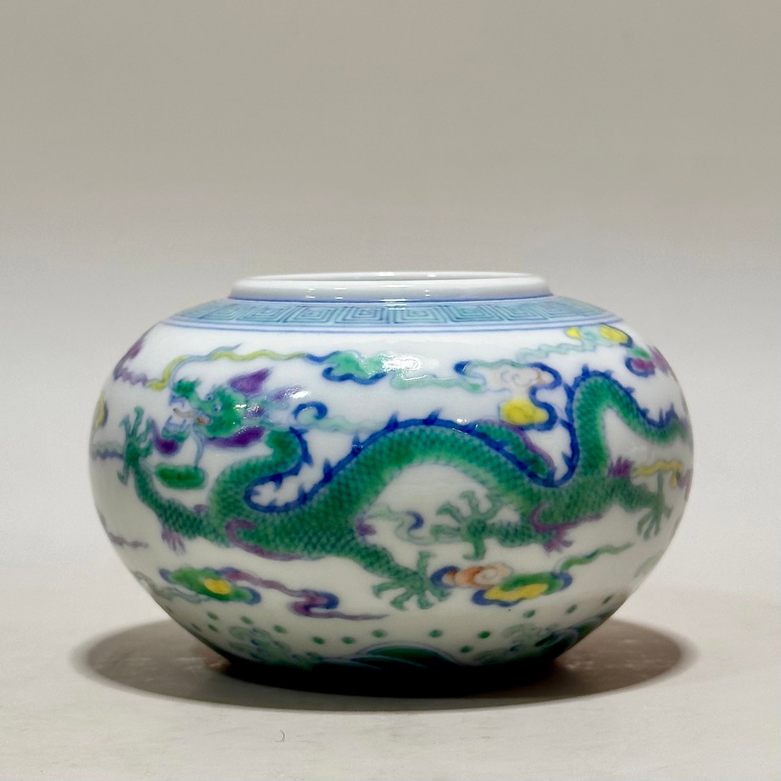 An Exquisite Blue and White Doucai Auspicious Cloud and Dragon Pattern Jar: An Exquisite Blue and White Doucai Auspicious Cloud and Dragon Pattern Jar,Qing Dynasty,China,Yongzheng Six-character Mark,Size:2.2inx3.5in