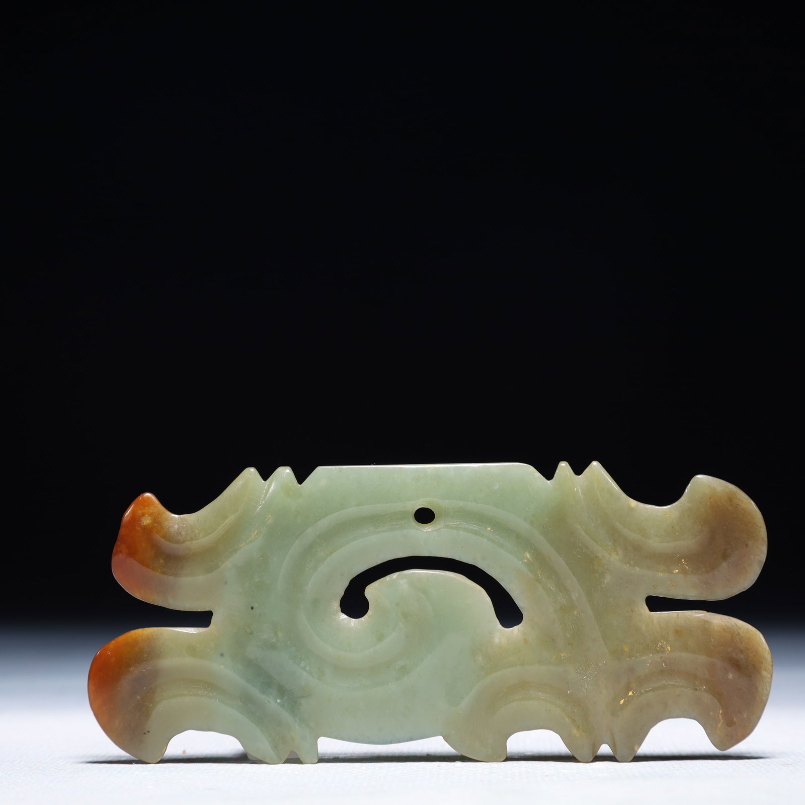 An Archaic Hongshan Culture Greenish Jade Auspicious Cloud Pattern Pendant (1 of 4)