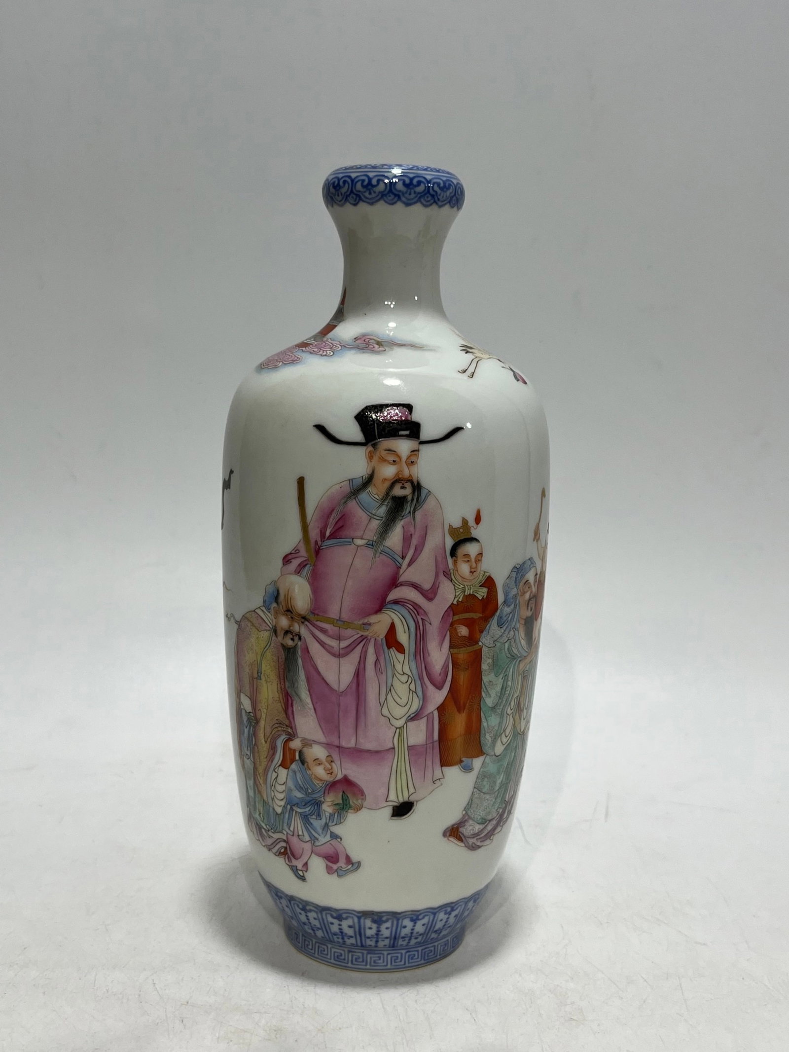An Exquisite Famille-Rose Blue and White Figure Pattern Vase,with poem: An Exquisite Famille-Rose Blue and White Figure Pattern Vase,with poem,Qing Dynasty,China,With Mark,Size:9.4in 粉彩青花人物纹瓶,带诗文