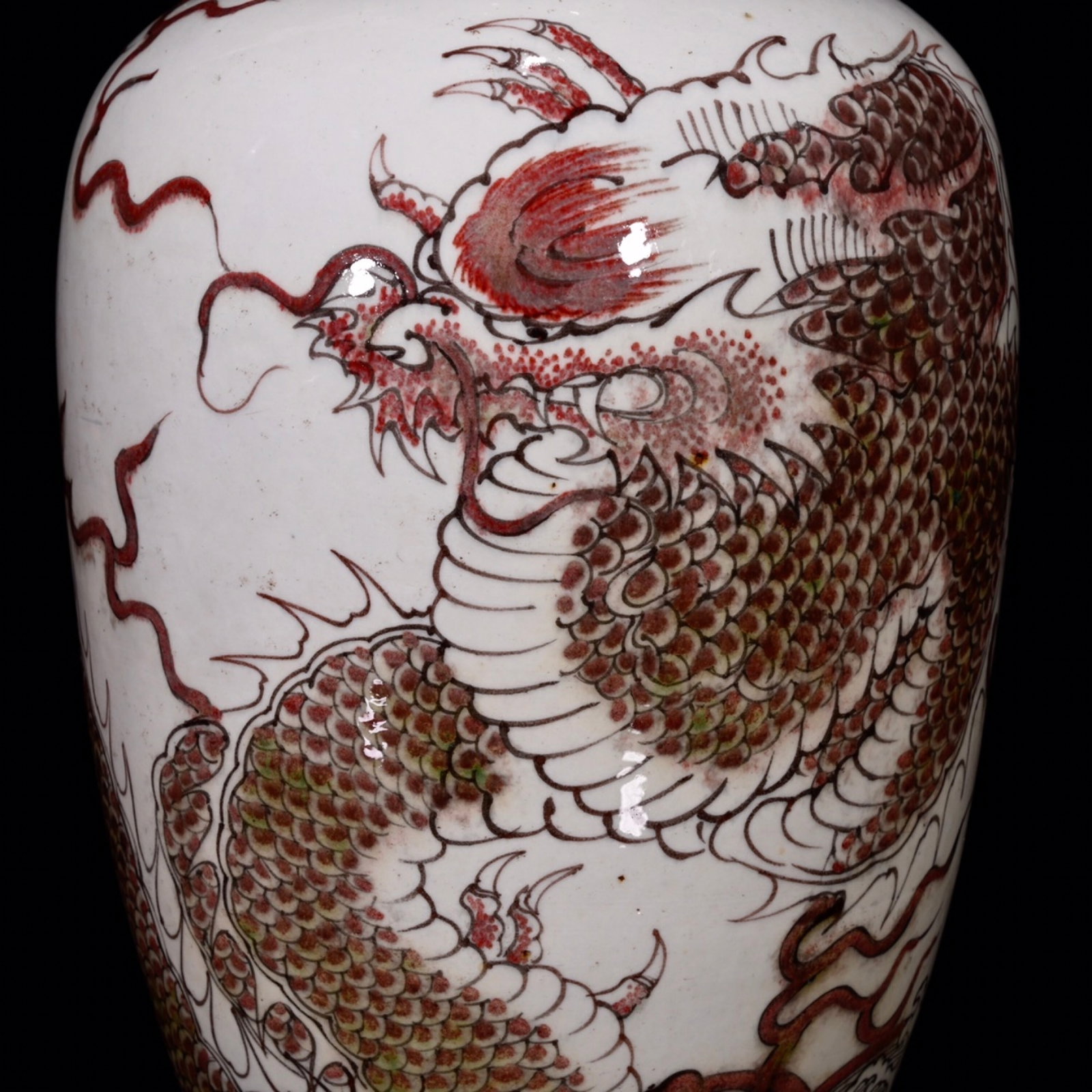 A Huge Underglaze-Red Auspicious Cloud and Dragon Pattern Vase - 8