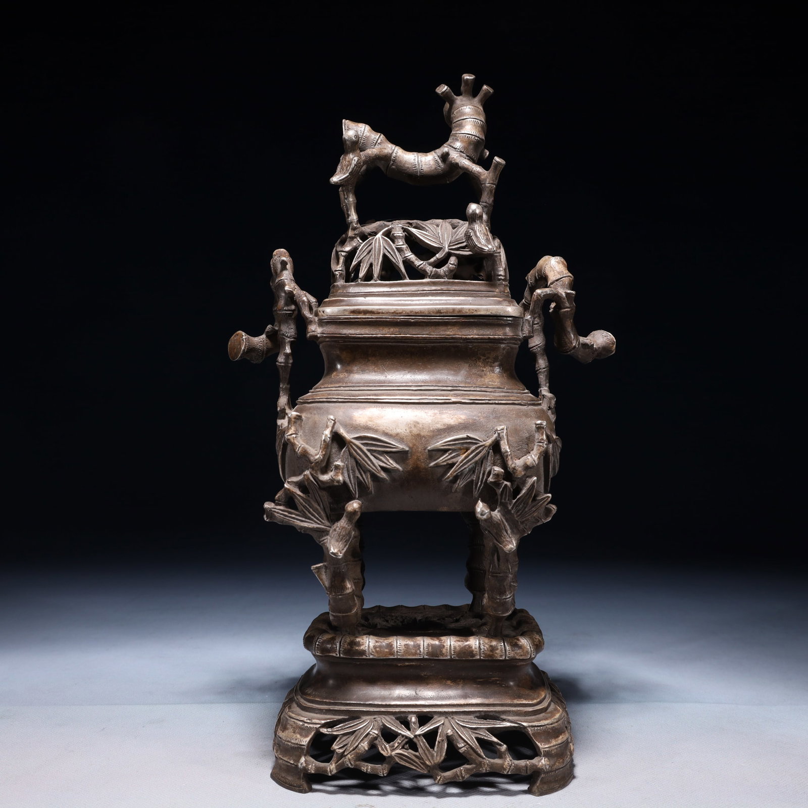 An Exquisite Silver-plated Bronze Bamboo Pattern Double-Ears Censer (1 of 13)