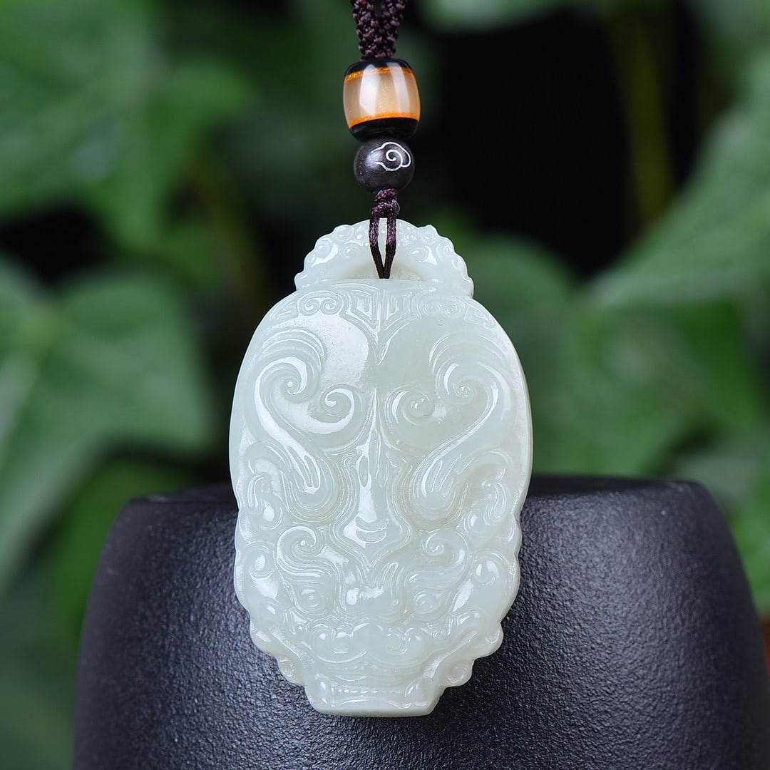 An Exquisite White Jade Beast-Face Pattern Pendant: An Exquisite White Jade Beast-Face Pattern Pendant,Size:1.2inx2in 白玉兽面纹挂件