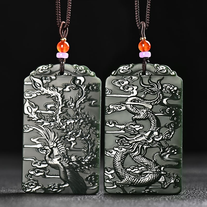 A Pair of Exquisite Cyan jade Dragon and Phoenix Pattern Pendants (1 of 6)