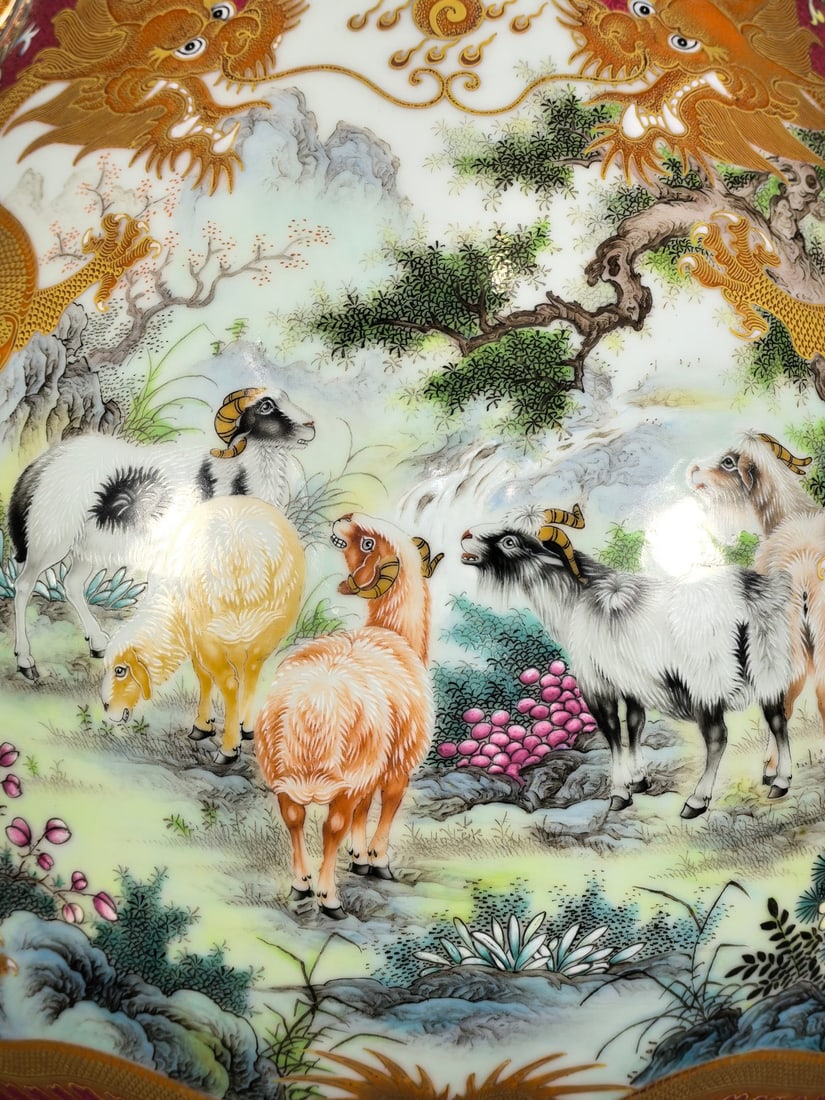 A Exquisite Enamel Ruby Red-Glazed Sheep Pattern Vase - 3