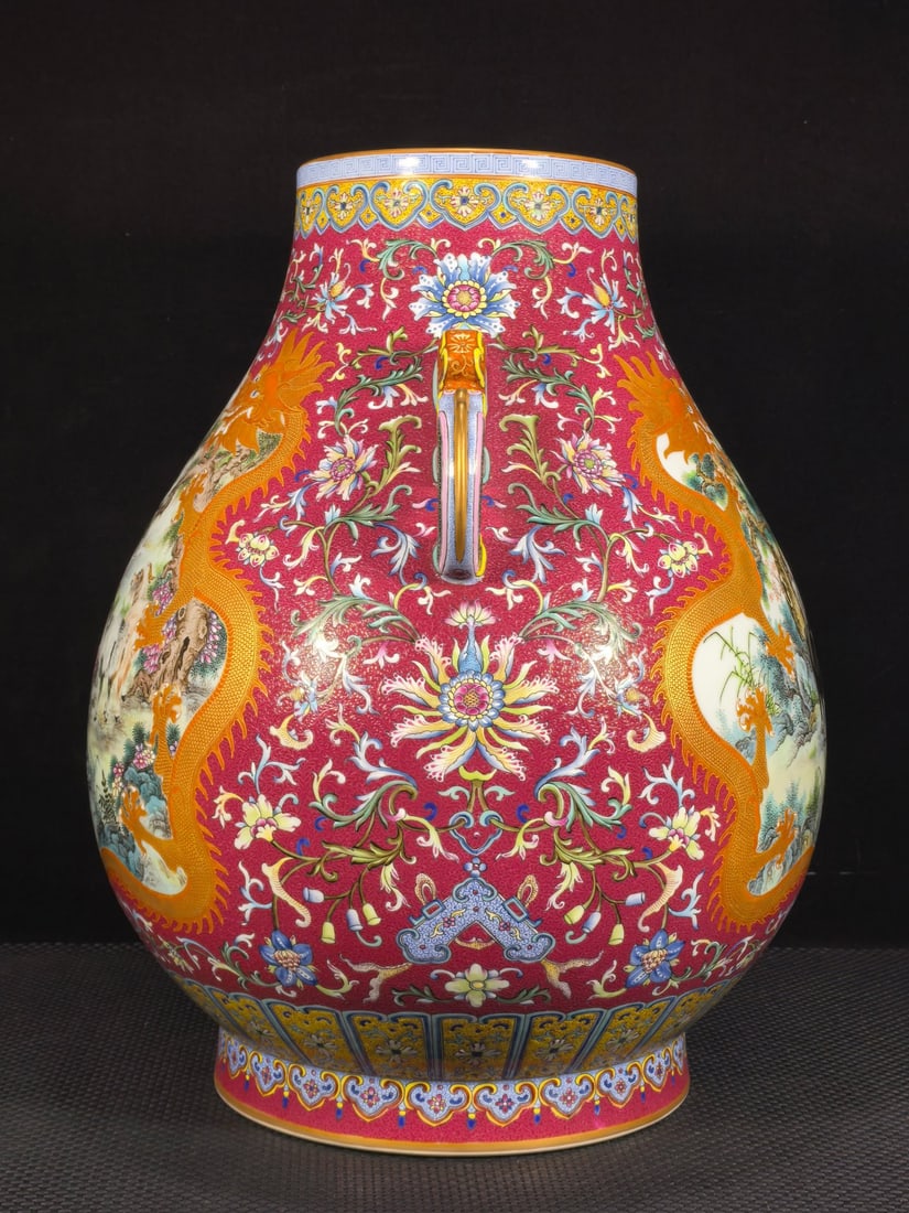 A Exquisite Enamel Ruby Red-Glazed Sheep Pattern Vase - 5
