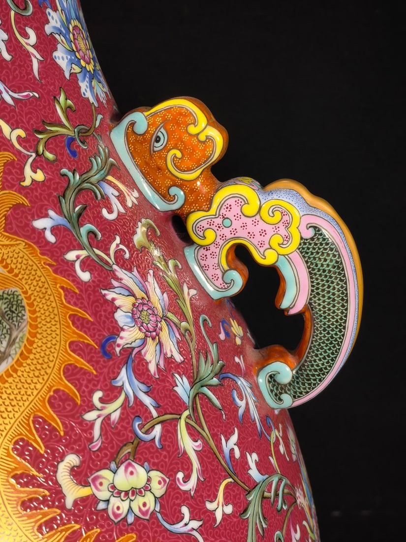 A Exquisite Enamel Ruby Red-Glazed Sheep Pattern Vase - 7