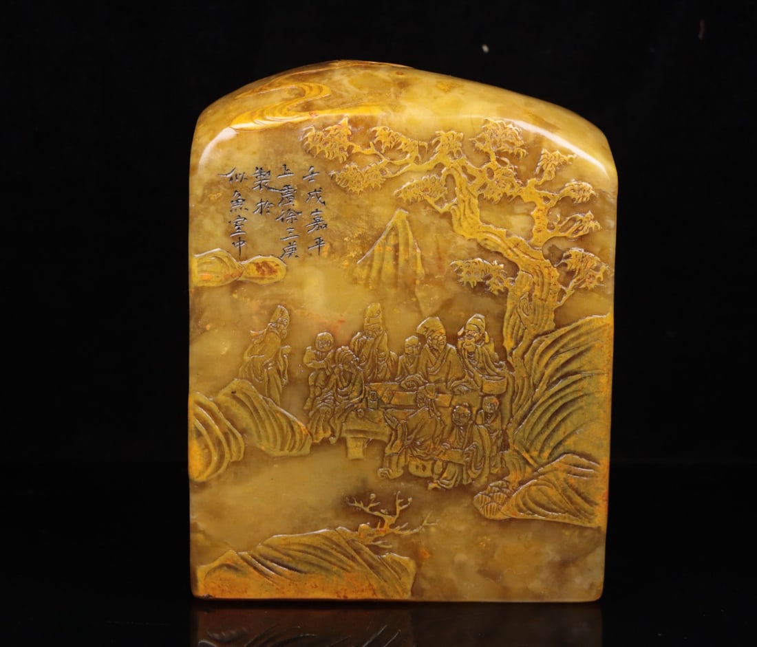 A Exquisite Shoushan Stone Figures Pattern Seal: A Exquisite Shoushan Stone Figures Pattern Seal,Qing Dynasty, China,With Mark,Size:6inx4.7inx4.7in,Weight:5640g