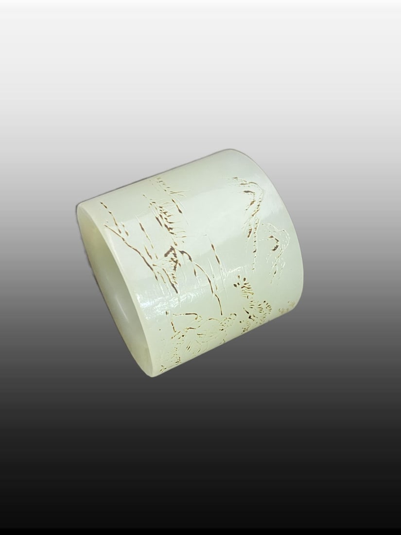 A Exquisite Hotan Jade Figures Pattern Thumb Ring - 5