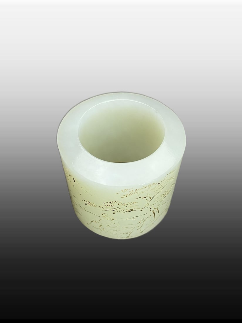 A Exquisite Hotan Jade Figures Pattern Thumb Ring - 6