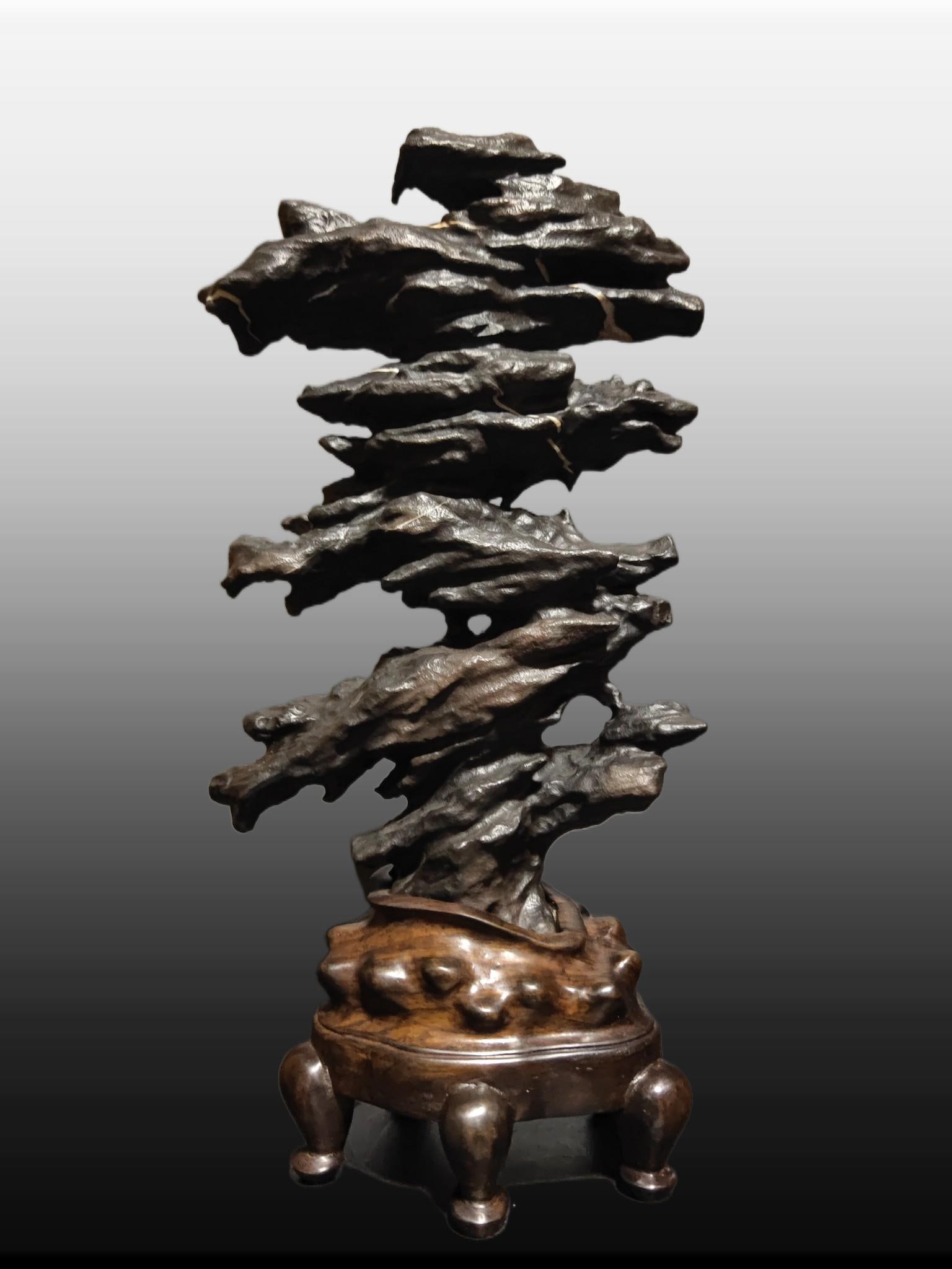 A Exquisite Lingbi Stone Mountain Ornament: A Exquisite Lingbi Stone Mountain Ornament,Qing Dynasty, China,Size:9.1inx3.9inx18.1in,Weight:7300g 灵璧石山石摆件,中国清代