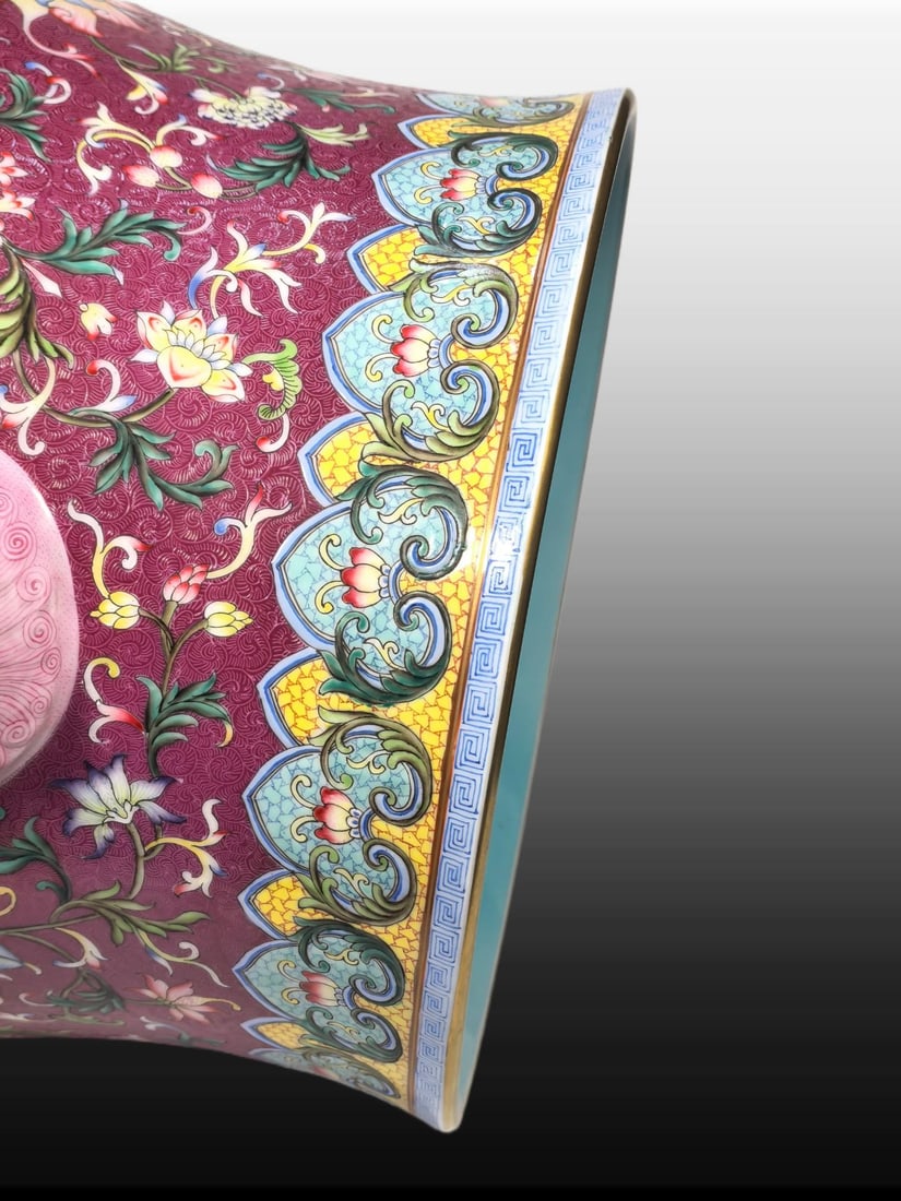 A Exquisite Enamel Ruby Red-Glazed Lotus Pattern Lion-Ears Vase - 8