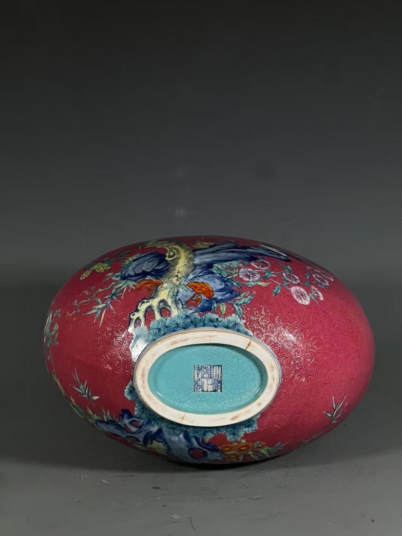 A Exquisite Ruby Red-Glazed Bird Pattern Vase - 9