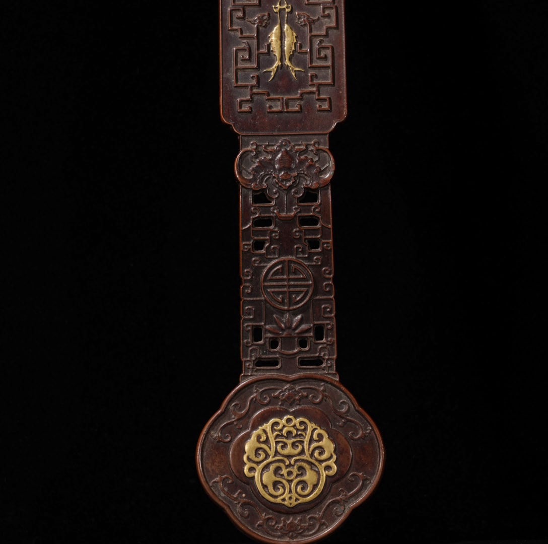 A Exquisite Red Copper Gilt Bronze Bats Pattern Ruyi - 4