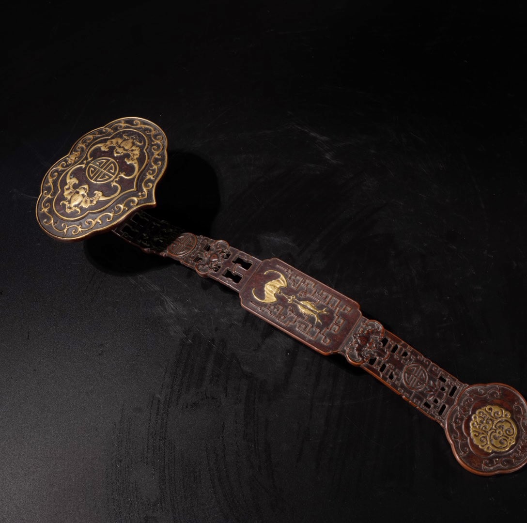 A Exquisite Red Copper Gilt Bronze Bats Pattern Ruyi - 5