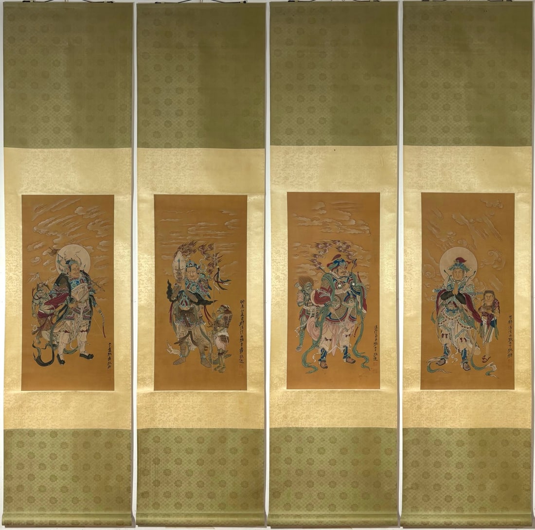 A Set of Chinese Vertical Scroll Ink Figure Paintings on Silk: A Set of Chinese Vertical Scroll Ink Figure Paintings on Silk,Modern Time of China,Zhang Daqian,without frame size:29.1inx13.8in 一套中国水墨绢本人