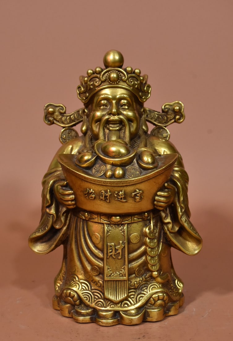 A Exquisite Gilt Bronze Statue of Mammon Ornament: A Exquisite Gilt Bronze Statue of Mammon Ornament,Qing Dynasty, China,Qianlong Four-character Mark,Size:8.3inx5.9in,Weight:2500g