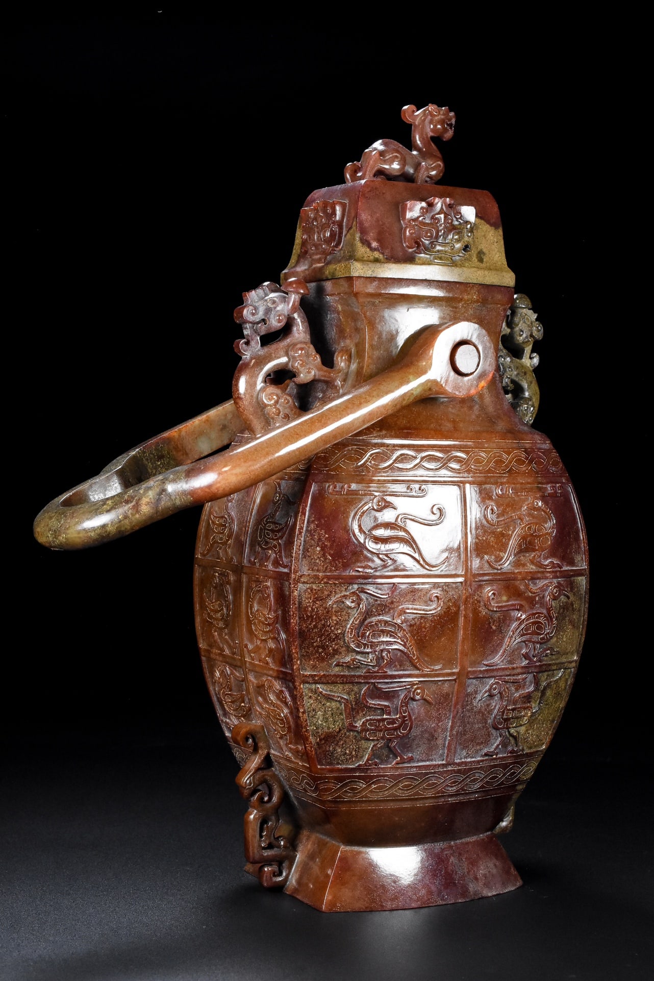 A Exquisite Hotan Jade Beast-Face Pattern Vase - 5