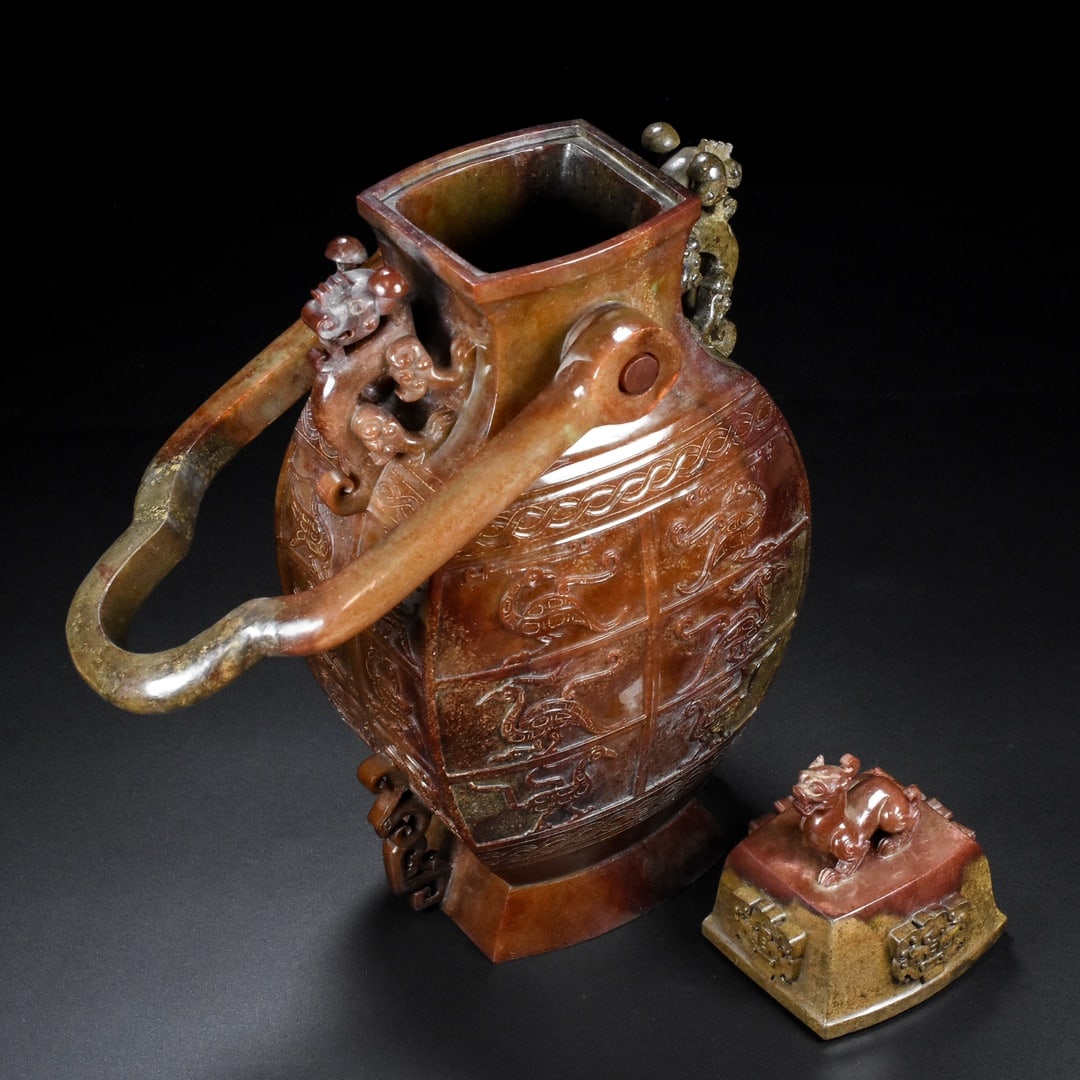 A Exquisite Hotan Jade Beast-Face Pattern Vase - 8