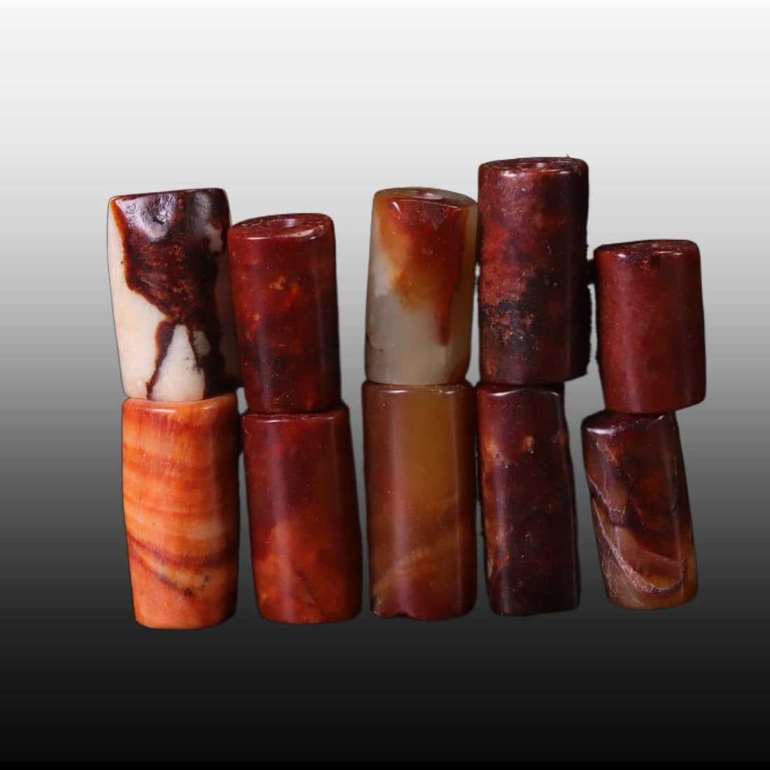 A Set of Exquisite Gaogu Jade Handheld Carving: A Set of Exquisite Gaogu Jade Handheld Carving,Ancient Time, China,Size:0.9inx0.4in,Weight:36g 一套高古玉手把件,远古时期