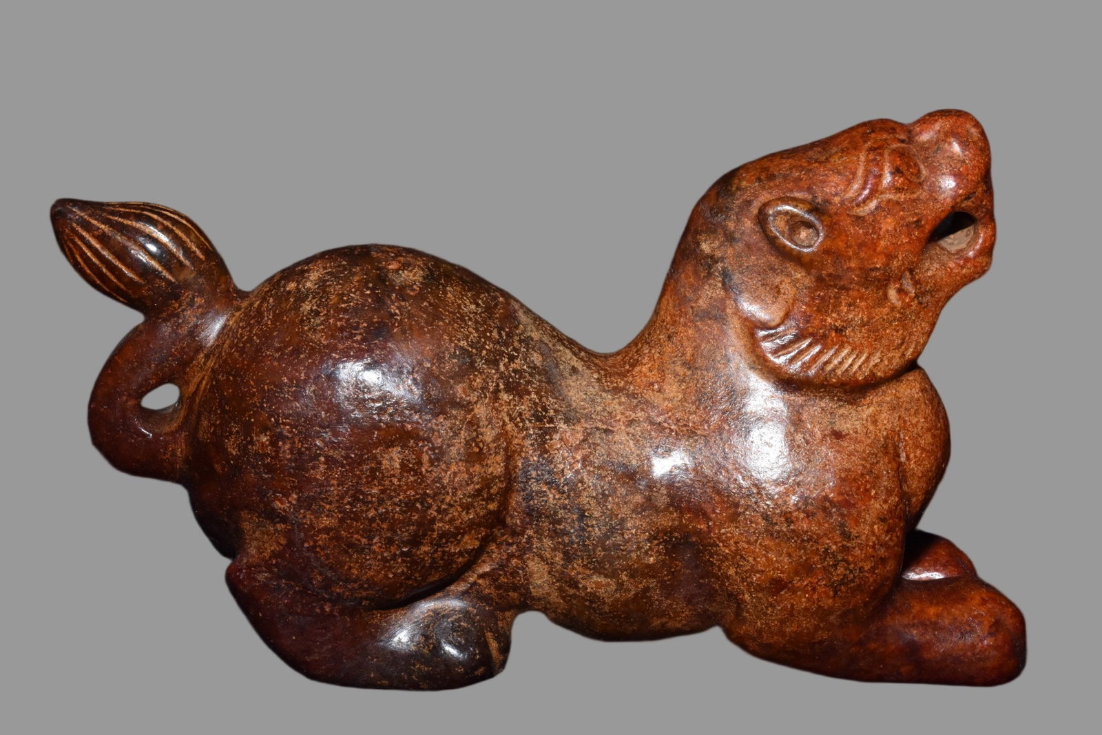 A Exquisite Hemoyu Tiger Ornament: A Exquisite Hemoyu Tiger Ornament,Ancient Time, China,Size:7.5inx4.7in,Weight:1480g 河磨玉虎摆件,远古时期