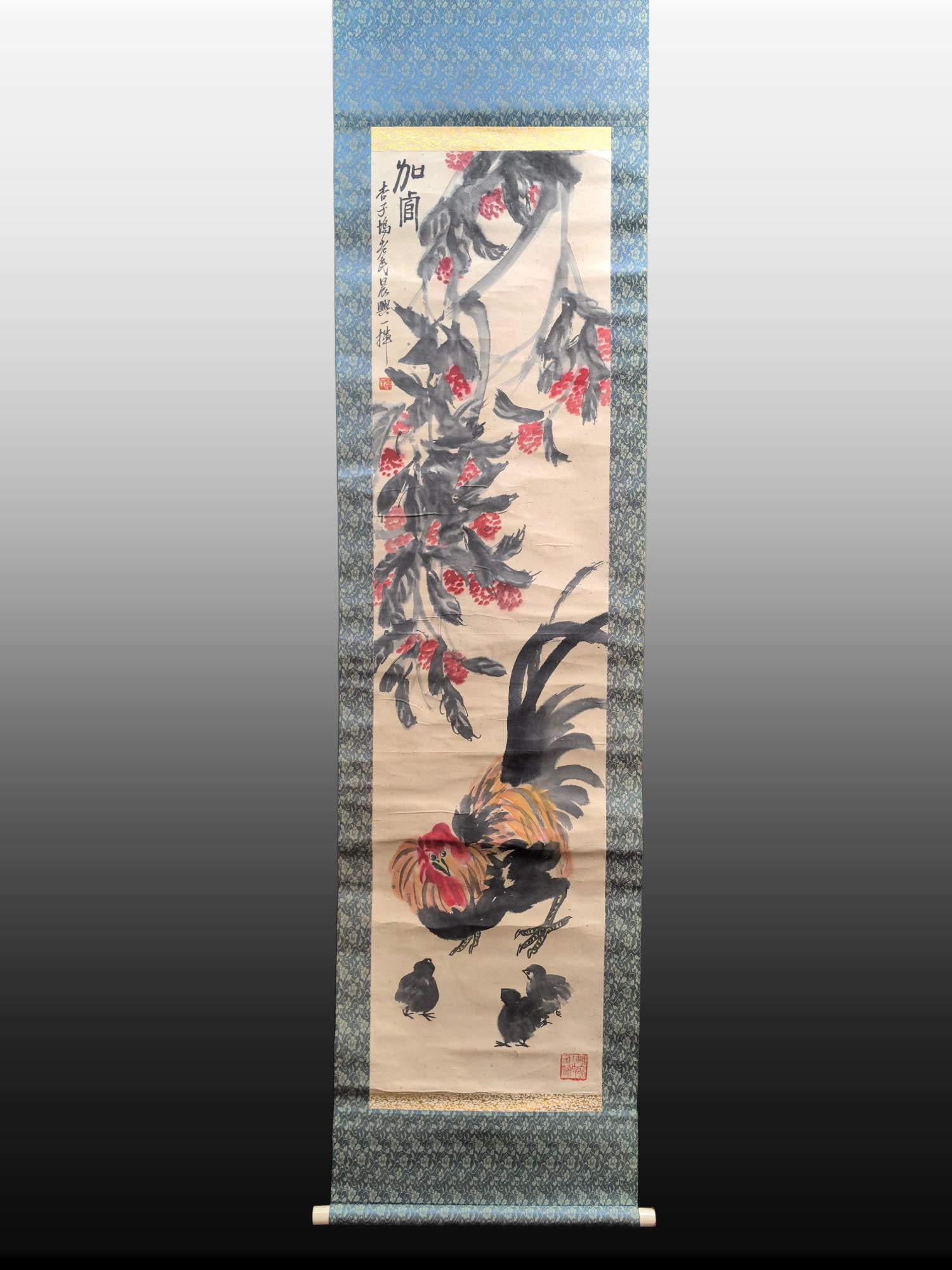 A Chinese Vertical Scroll Ink Painting of Fowl on Paper (1 of 9)