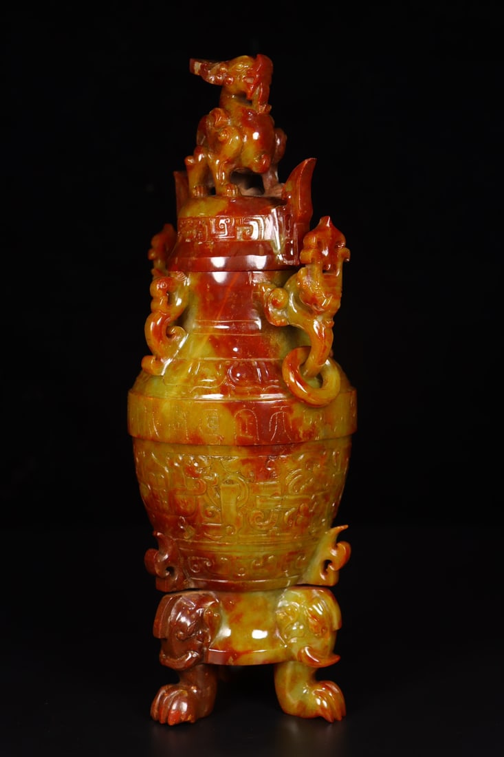 A Exquisite Hotan Jade Dragon Pattern Vase - 4
