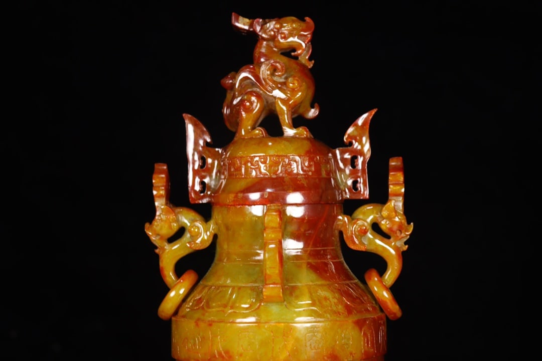 A Exquisite Hotan Jade Dragon Pattern Vase - 5