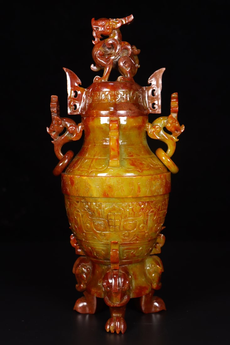A Exquisite Hotan Jade Dragon Pattern Vase - 7