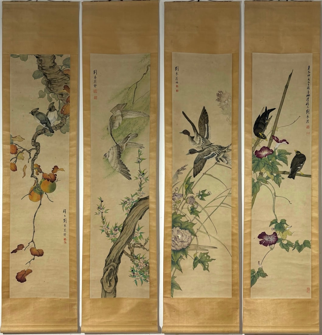 A Set of Chinese Vertical Scroll Ink Eagle Paintings on Paper: A Set of Chinese Vertical Scroll Ink Eagle Paintings on Paper,Modern Time of China,Liu Kuiling,without frame size:51.2inx12.6in