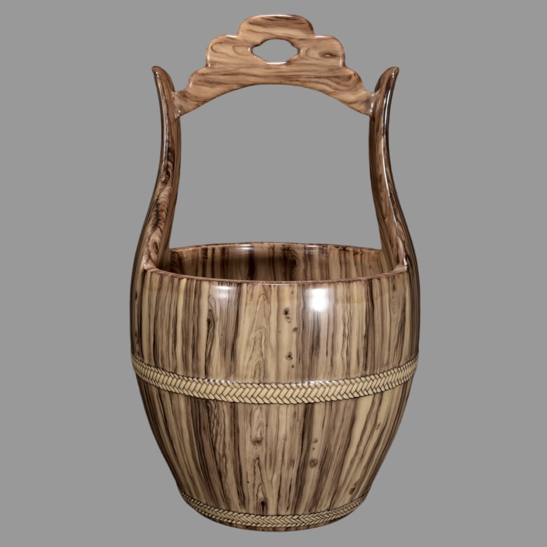 A Exquisite Imitation Wood Grain Glazed Bucket: A Exquisite Imitation Wood Grain Glazed Bucket,Qing Dynasty, China,Qianlong Six-character Mark,Size:14.6inx8.3in