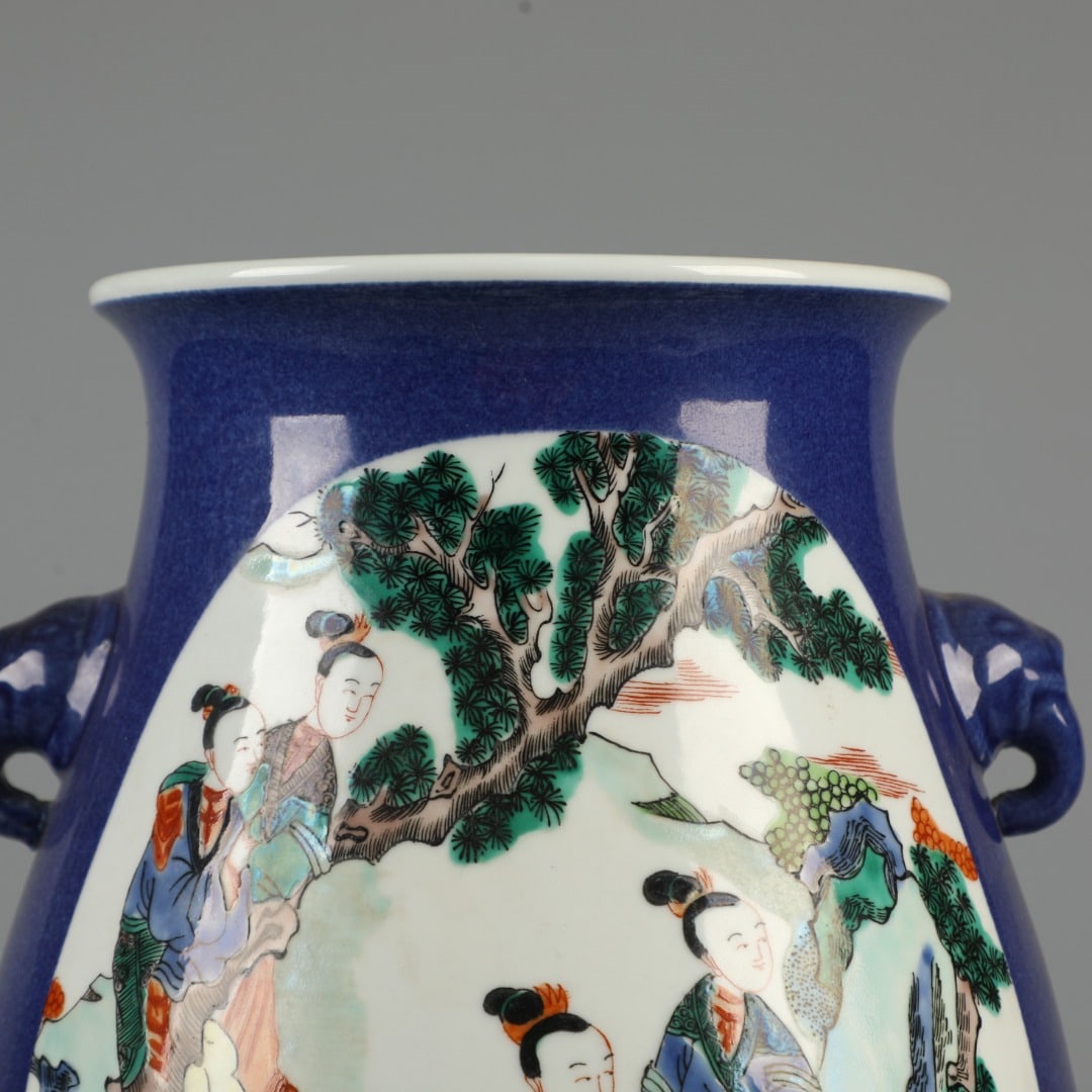 A Exquisite Blue Ground Doucai Figures Pattern Vase - 2
