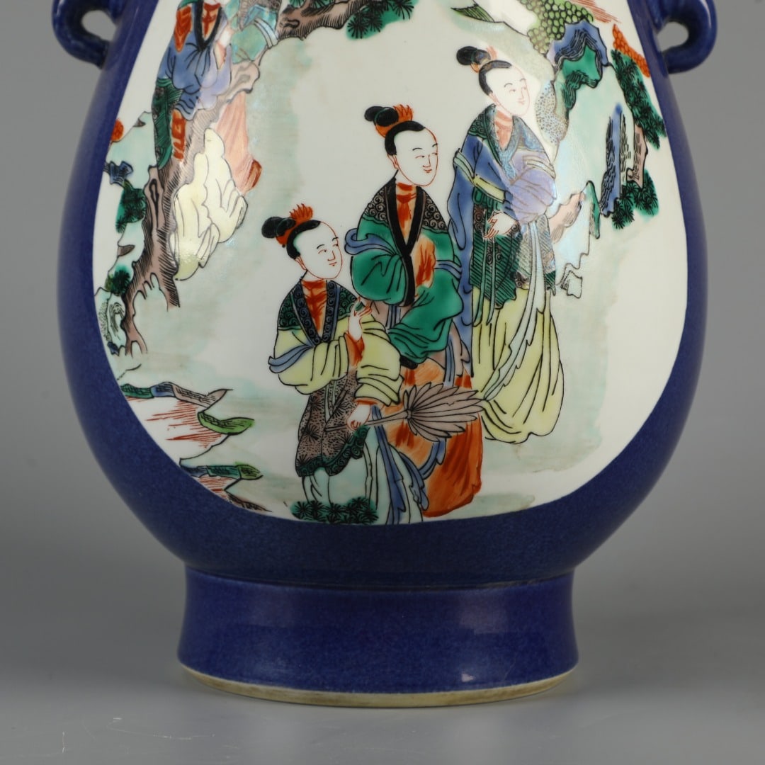 A Exquisite Blue Ground Doucai Figures Pattern Vase - 3