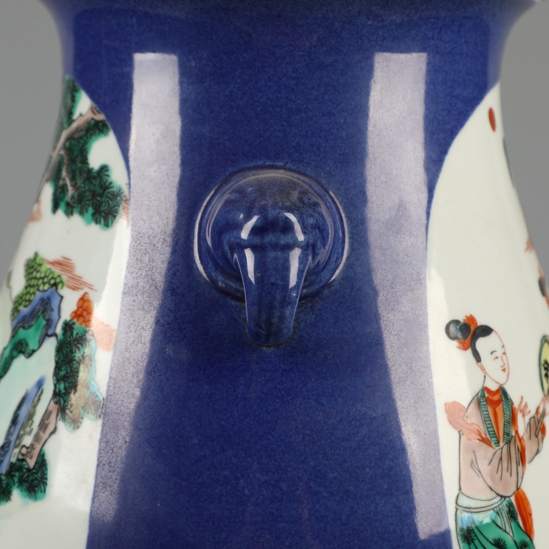 A Exquisite Blue Ground Doucai Figures Pattern Vase - 4