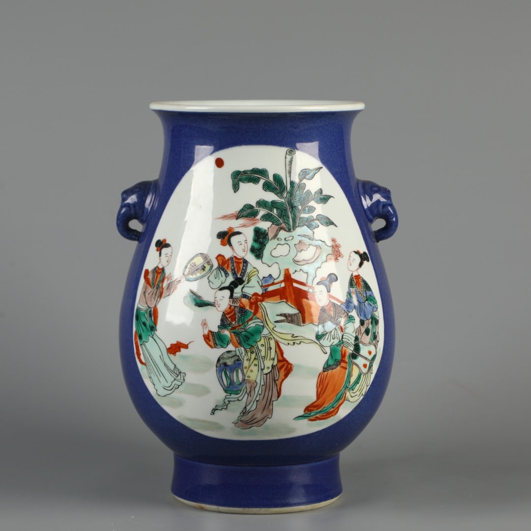 A Exquisite Blue Ground Doucai Figures Pattern Vase - 6