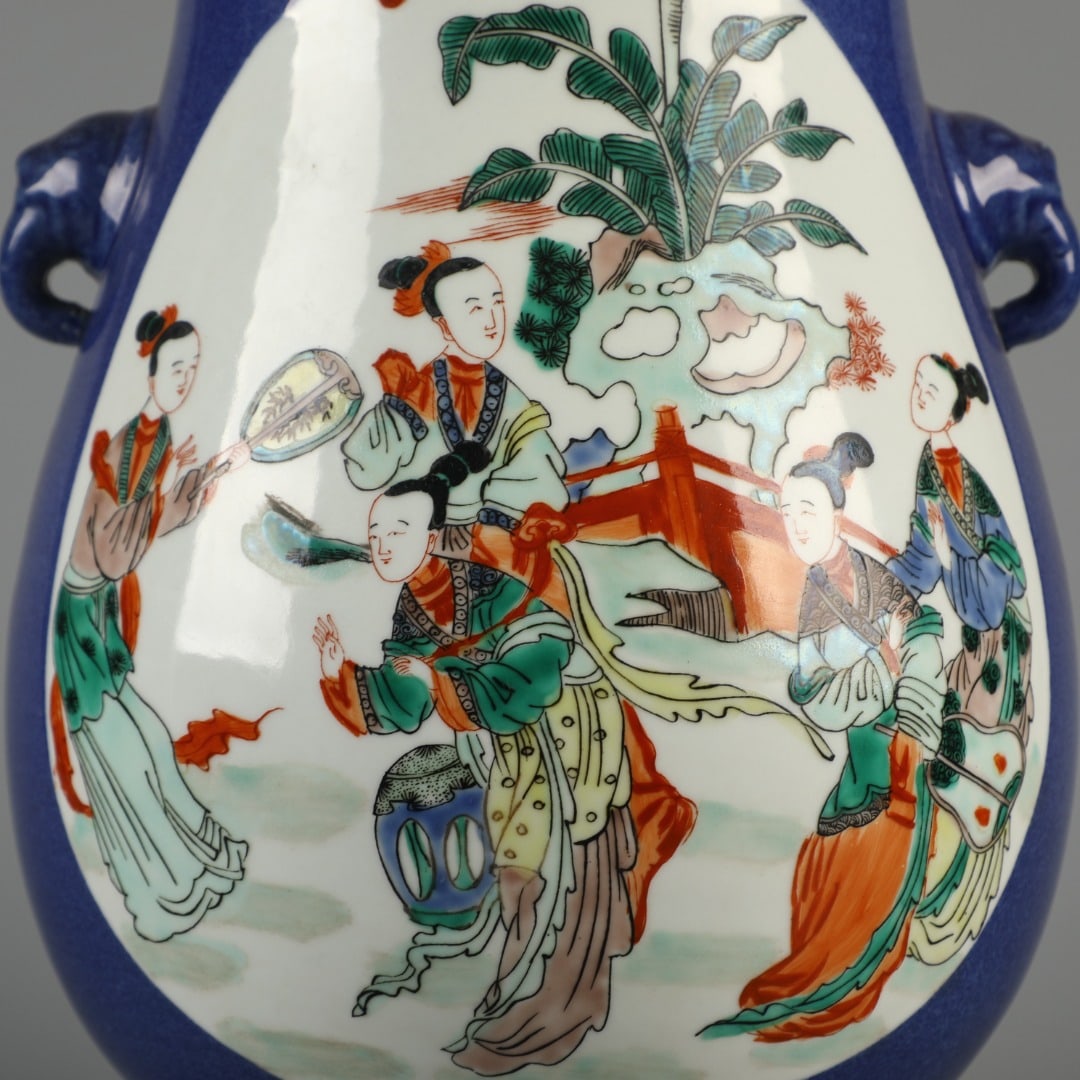 A Exquisite Blue Ground Doucai Figures Pattern Vase - 7