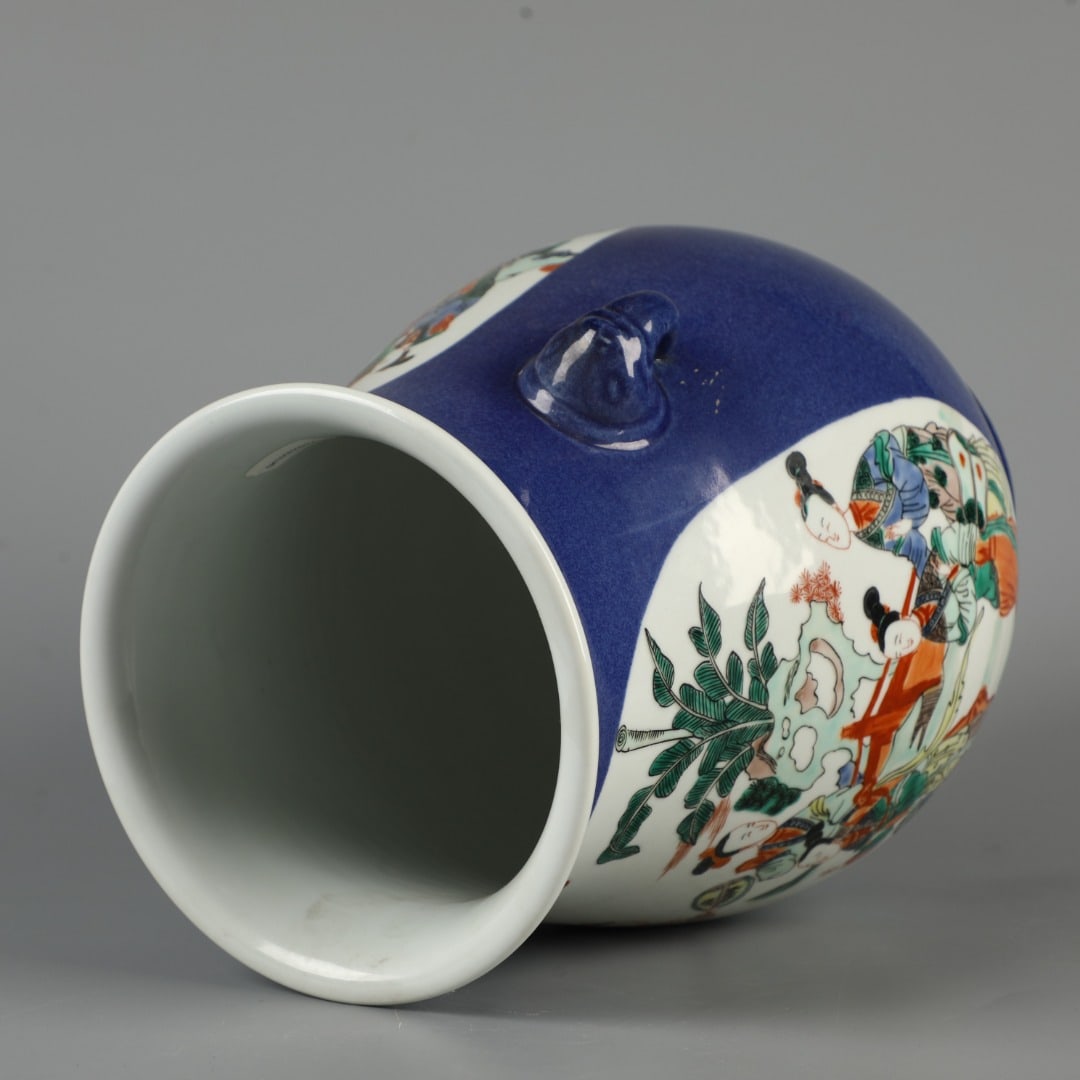 A Exquisite Blue Ground Doucai Figures Pattern Vase - 8