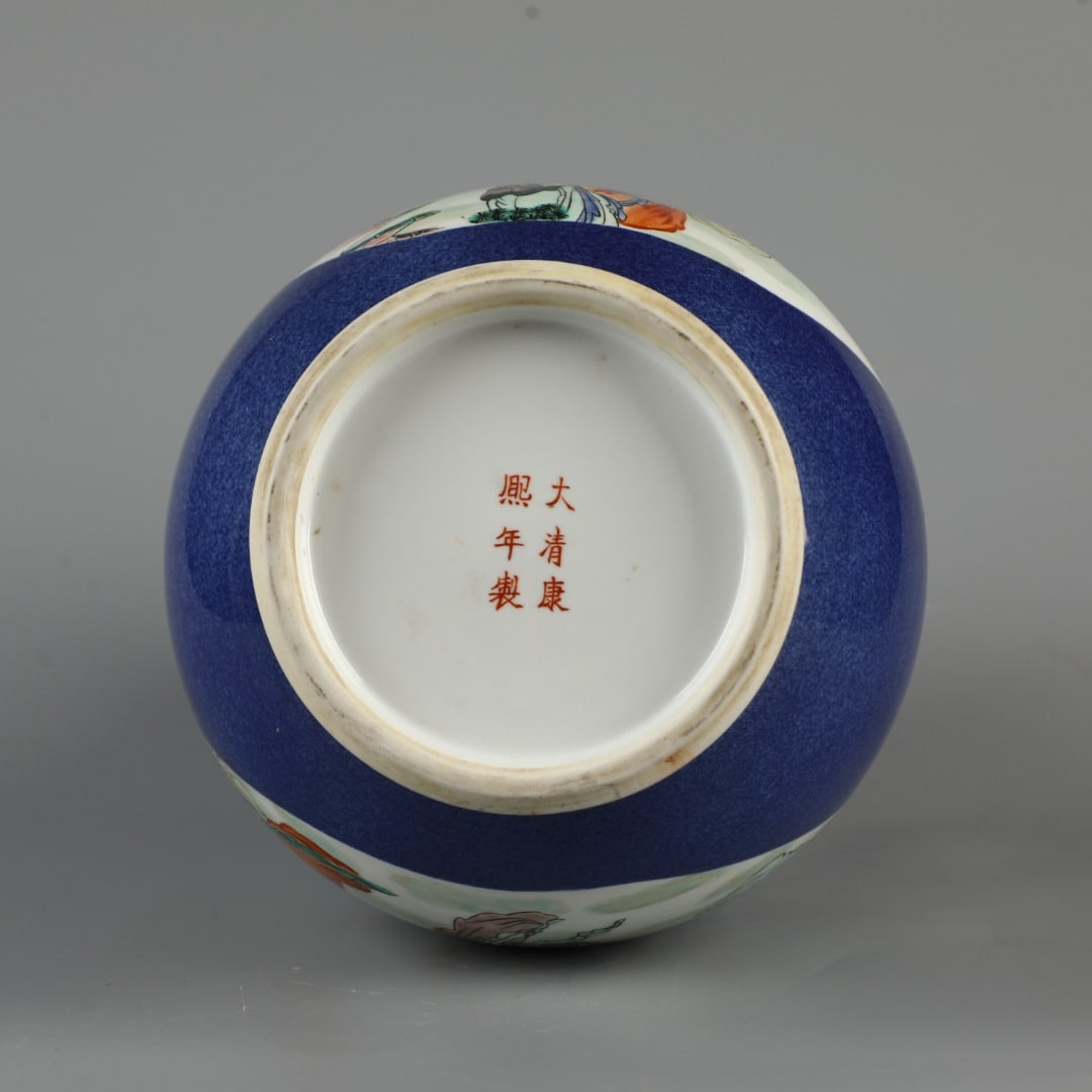 A Exquisite Blue Ground Doucai Figures Pattern Vase - 9