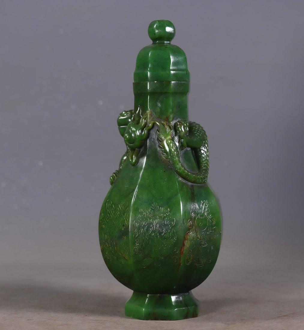 A Exquisite Hotan Jasper Dragon Pattern Vase - 2