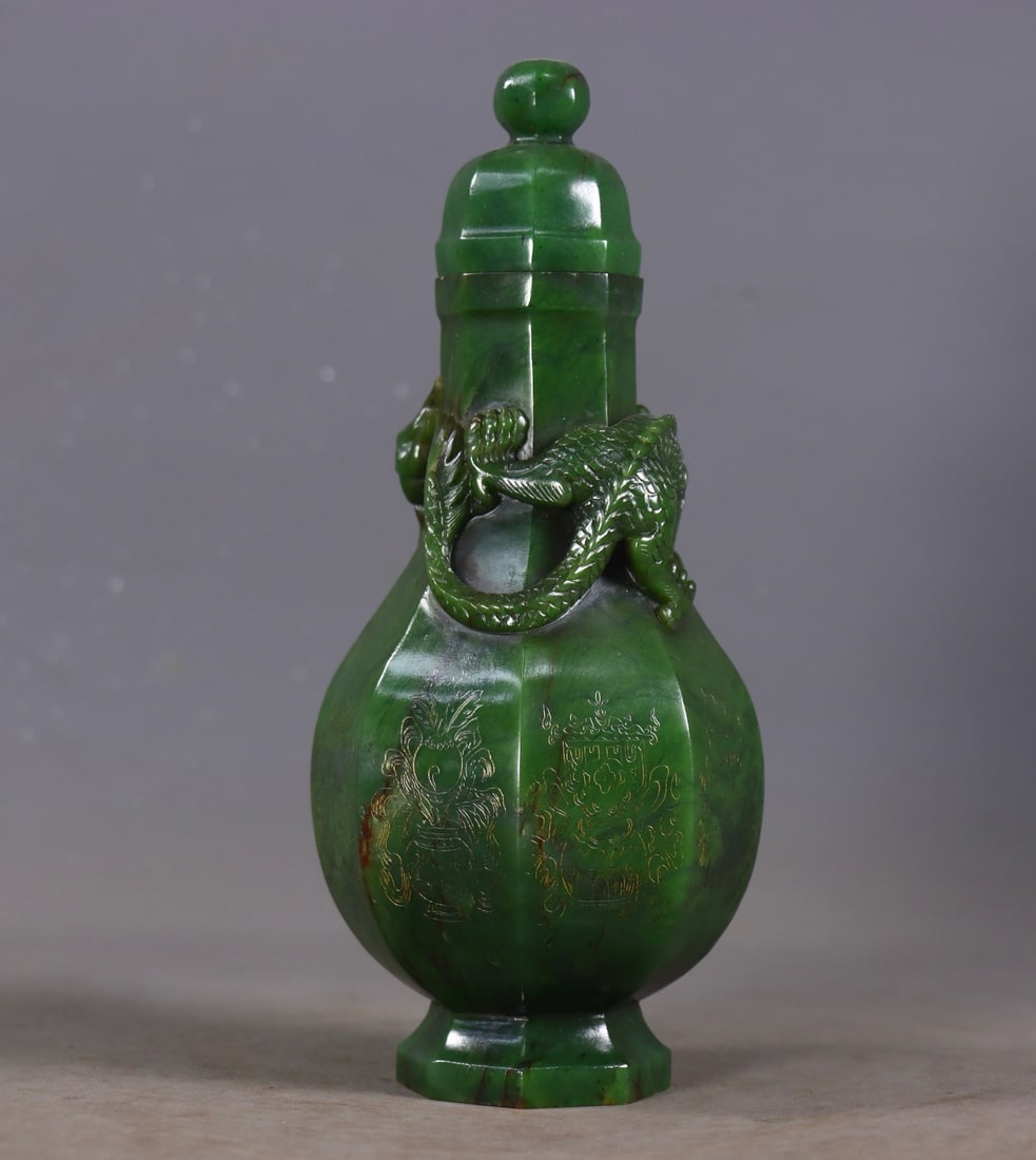 A Exquisite Hotan Jasper Dragon Pattern Vase - 3