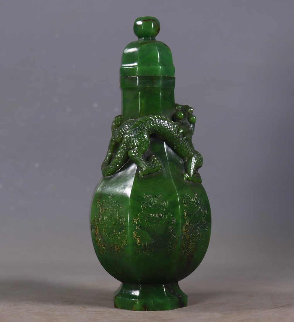 A Exquisite Hotan Jasper Dragon Pattern Vase - 4