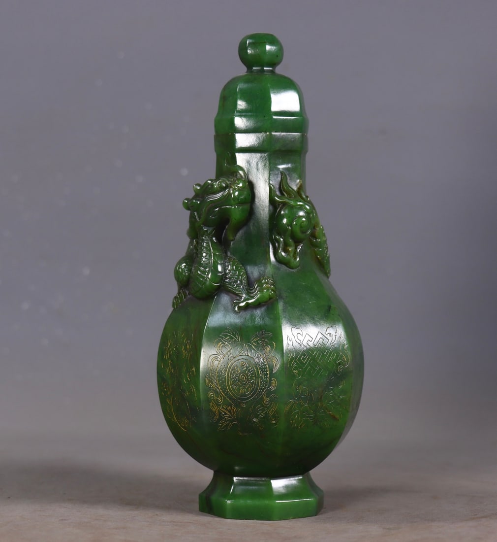 A Exquisite Hotan Jasper Dragon Pattern Vase - 7