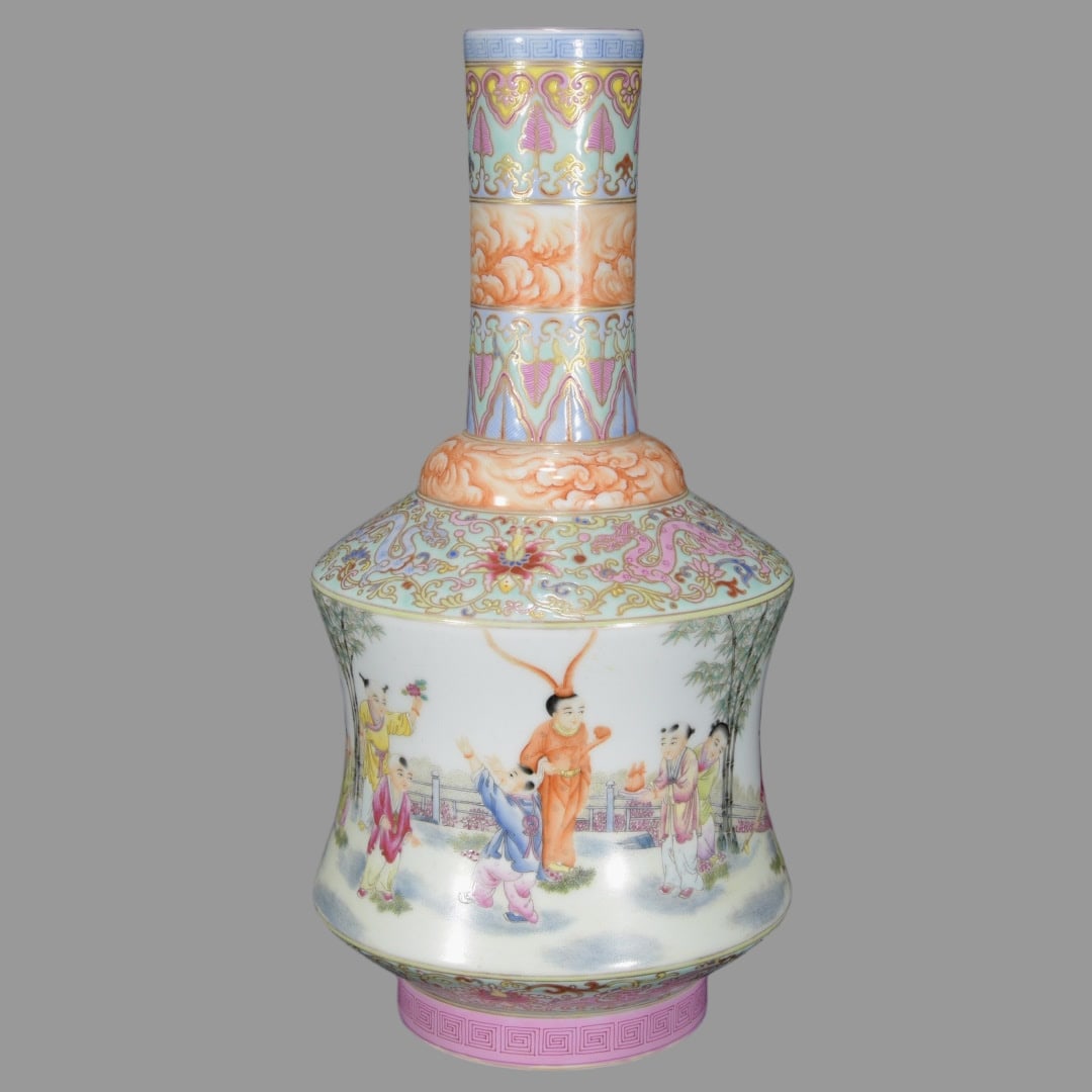 A Exquisite Iron-Red Famille-Rose Character and Story Pattern Vase: A Exquisite Iron-Red Famille-Rose Character and Story Pattern Vase,Qing Dynasty, China,Qianlong Six-character Mark,Size:12.6inx6.7in
