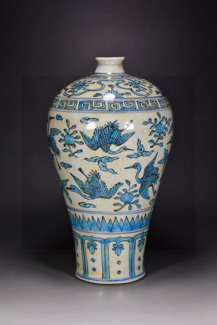 A Exquisite Peacock Blue Glazed Crane Pattern Vase (1 of 9)