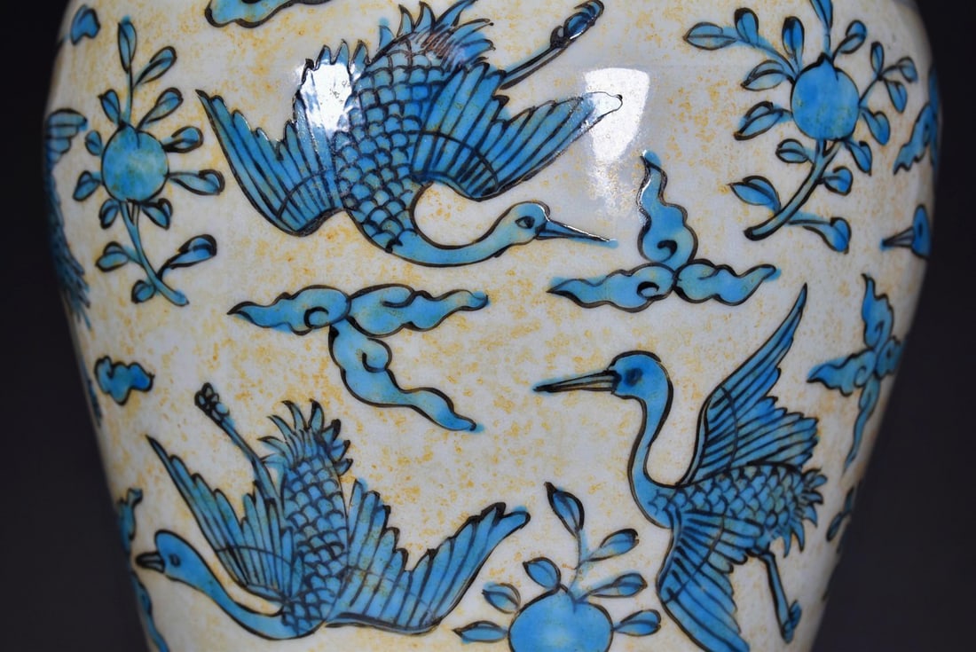 A Exquisite Peacock Blue Glazed Crane Pattern Vase - 4
