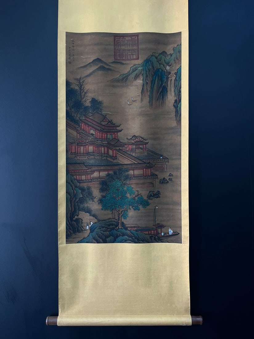 A Chinese Vertical Scroll Ink Painting of Landscape on Silk: A Chinese Vertical Scroll Ink Painting of Landscape on Silk,Song Dynasty, China,Fan Kuan,without frame size:19.5inx35.4in