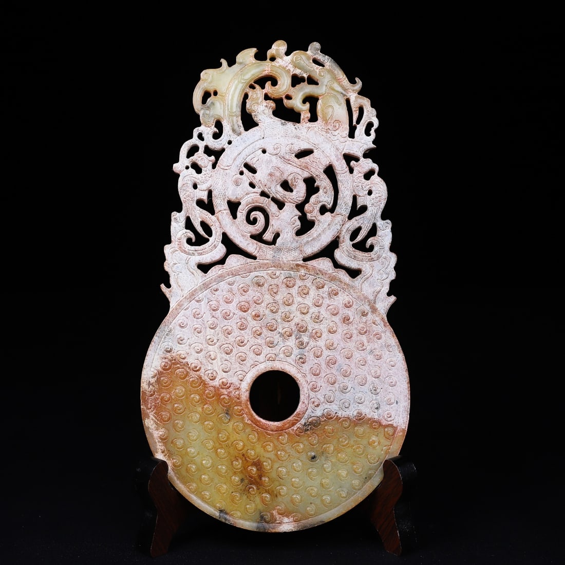 A Exquisite Hotan Jade Phoenix Pattern Jade Pendant: A Exquisite Hotan Jade Phoenix Pattern Jade Pendant,Han Dynasty, China,Size:4.3inx7.9in,Weight:170g 和田玉凤纹玉璧,中国汉代