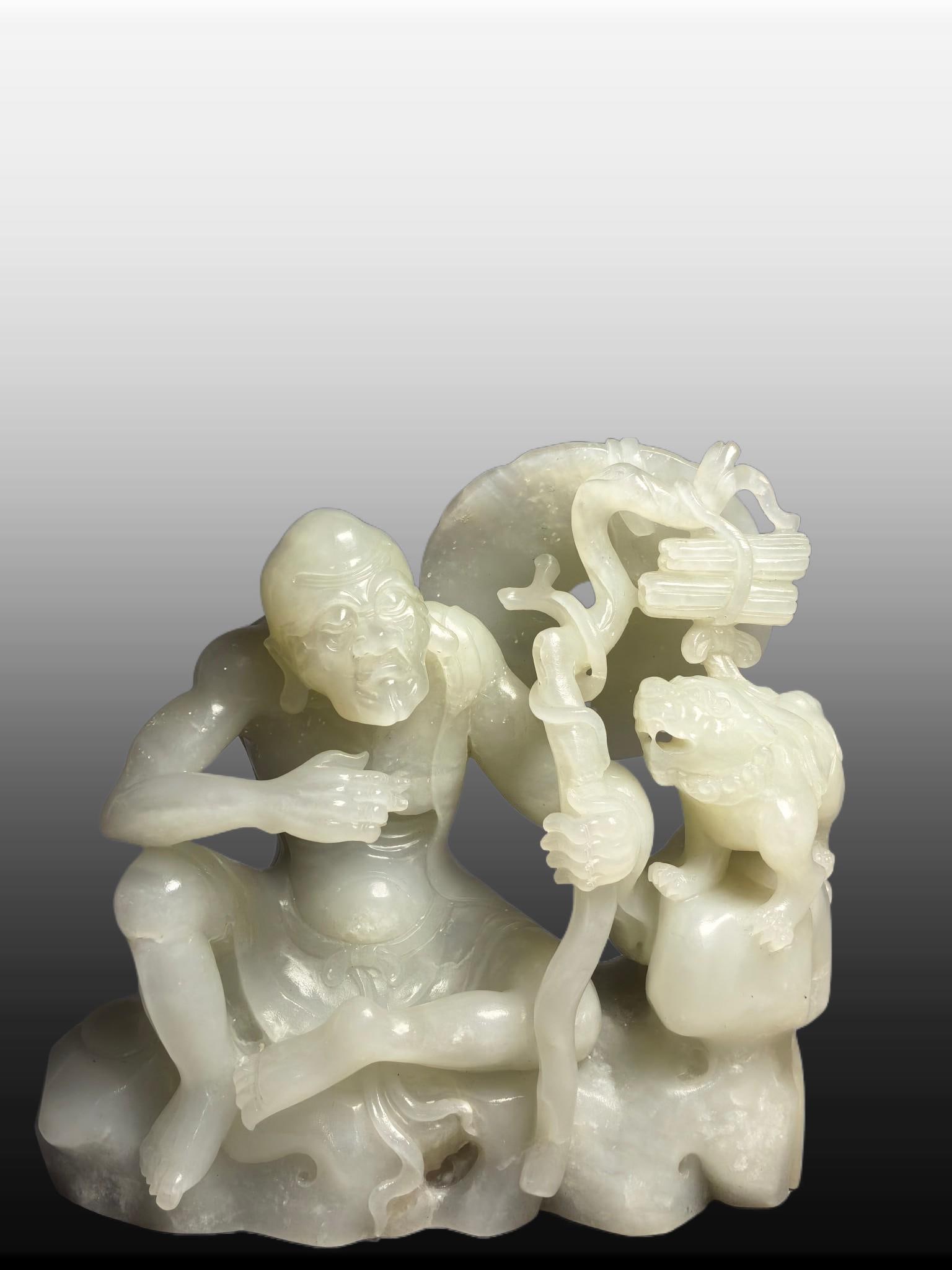 A Exquisite Hotan Jade Figures Ornament: A Exquisite Hotan Jade Figures Ornament,Qing Dynasty, China,Size:7.1inx2.8inx6.7in,Weight:2500g 和田玉人物摆件,中国清代