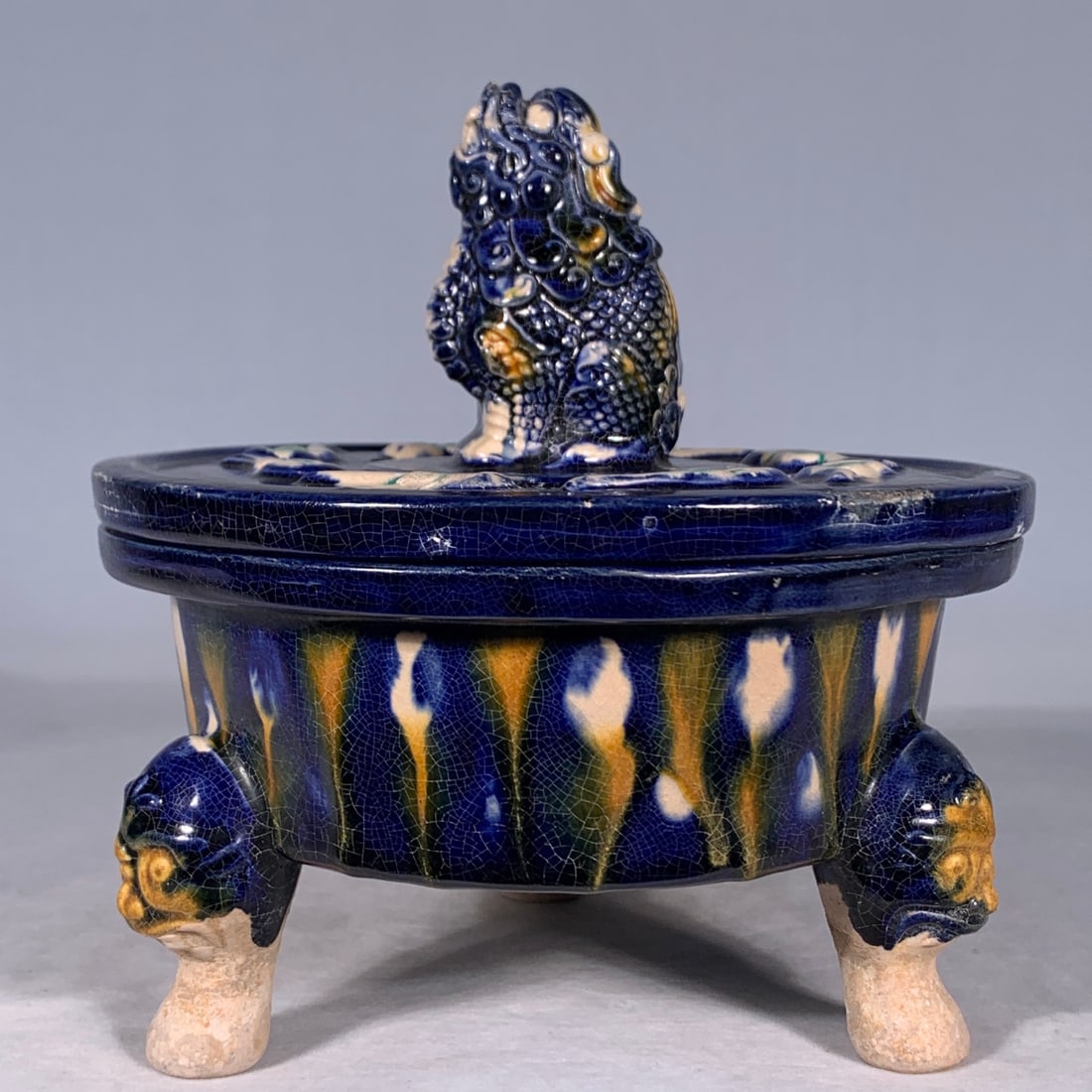 A Exquisite Tang Tri-Color Glazed Pottery Beast-legs Tripod Censer: A Exquisite Tang Tri-Color Glazed Pottery Beast-legs Tripod Censer,Tang Dynasty, China,Size:6.7inx6.5in