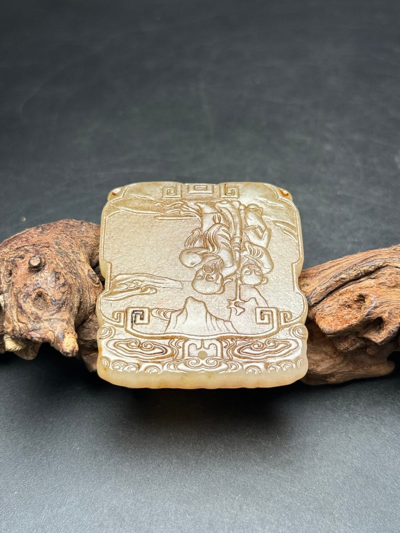 A Exquisite Hotan Jade Figures Pattern Jade Pendant - 6